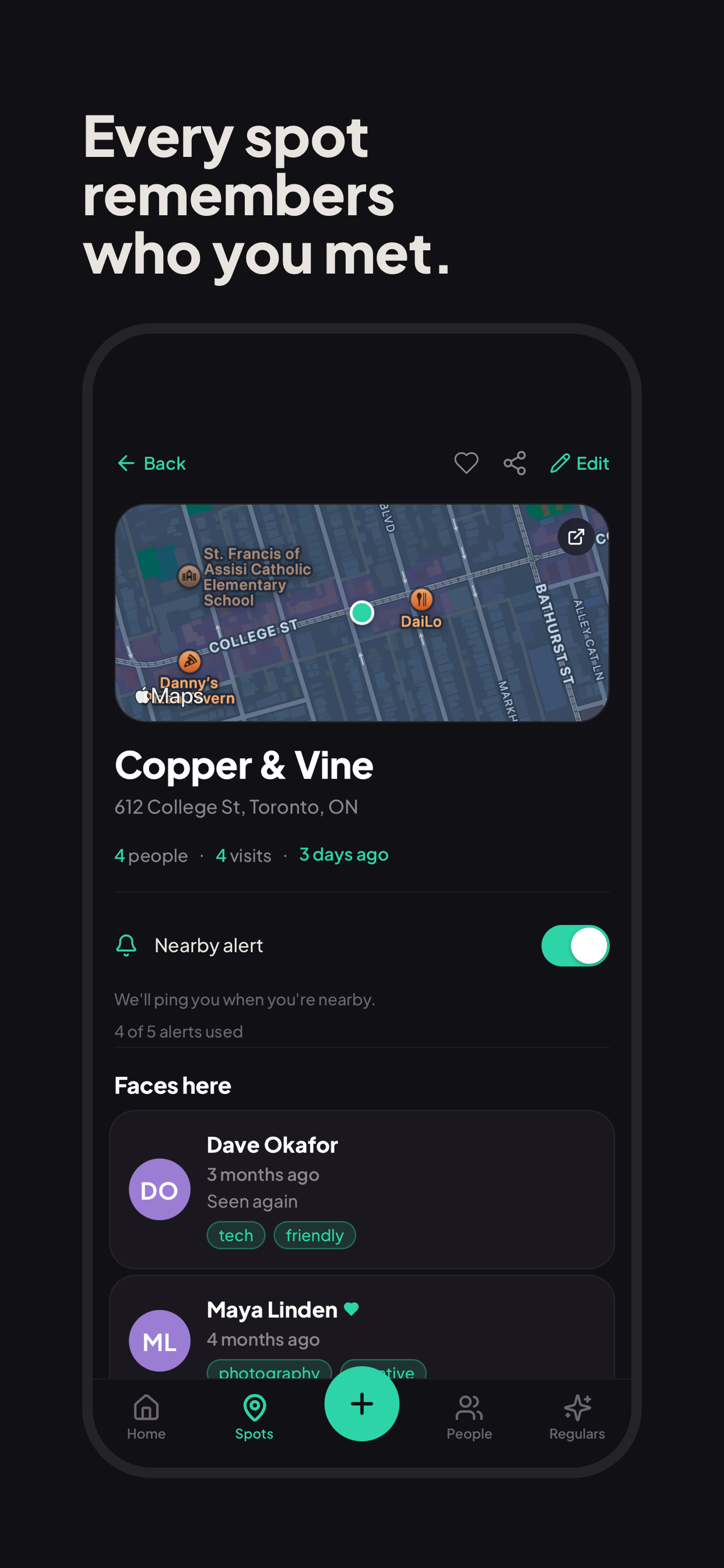 MetHere place detail with location pin